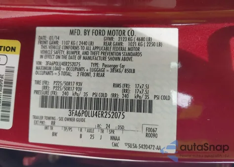 2014 Ford Fusion Hybrid Se z USA, uszkodzony, nr VIN 3FA6P0LU4ER252075